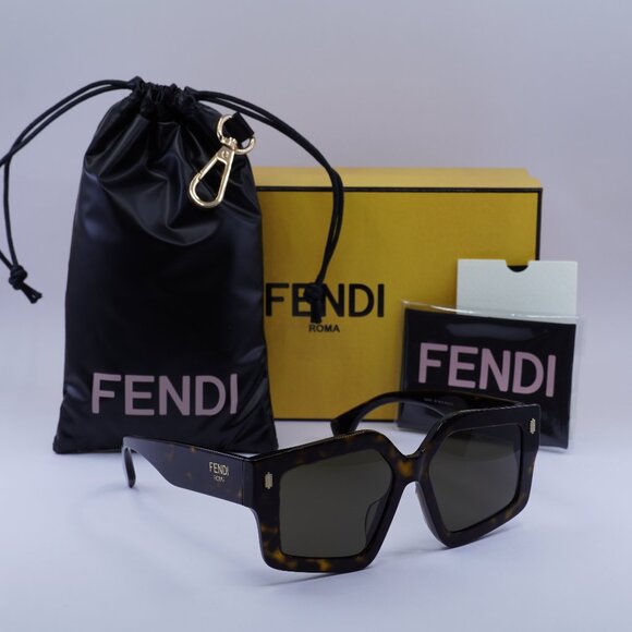 Fendi FE40162F 52E Geometric Sunglasses - Dark Havana - Picture 1 of 10
